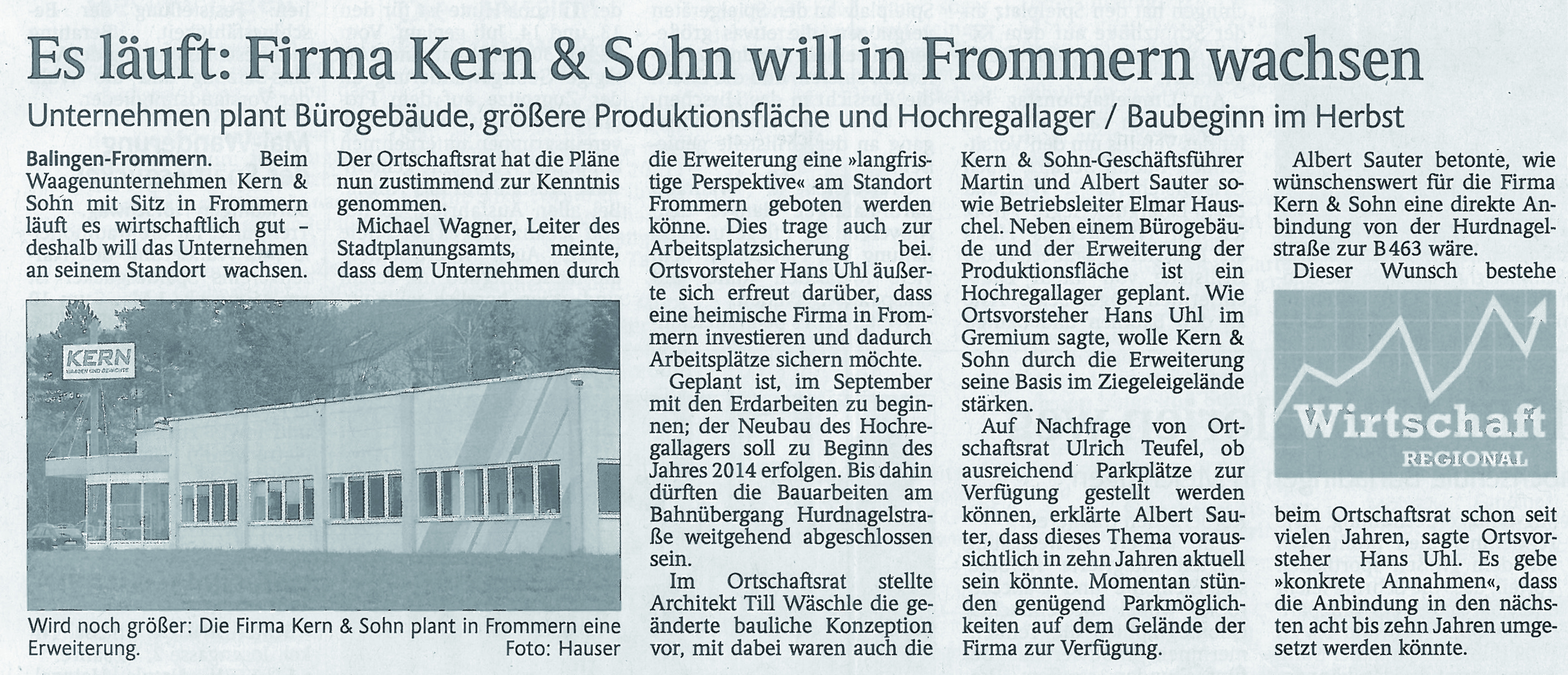 Schwarzwälder Bote, Foto: Hauser, Firma KERN & SOHN will in Frommern wachsen